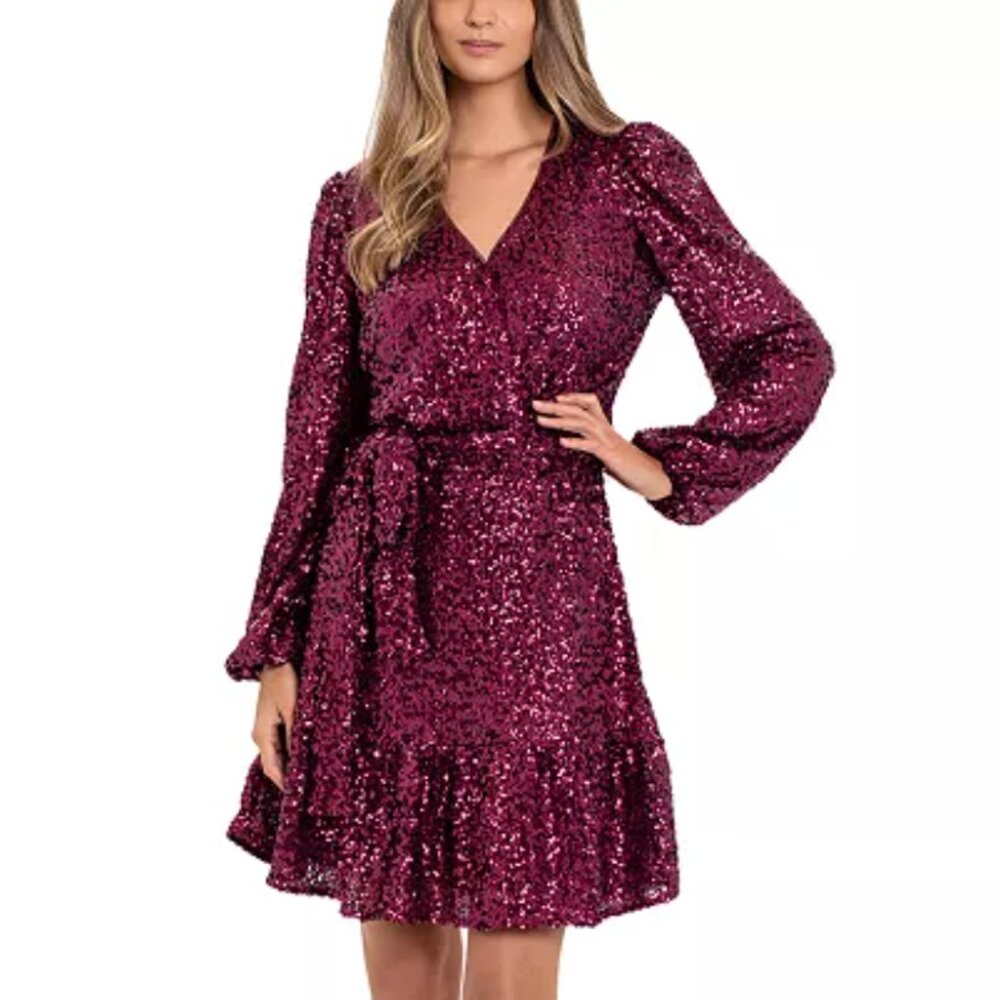 Betsy & Adam Burgundy Sequin Mini Dress